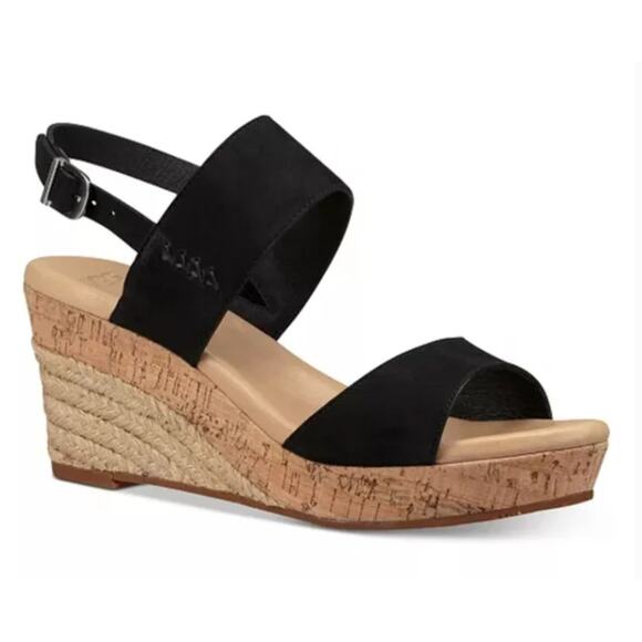 Ugg Elana Wedge Sandal Black Strappy Comfort Sandal Size 8 - Picture 1 of 7